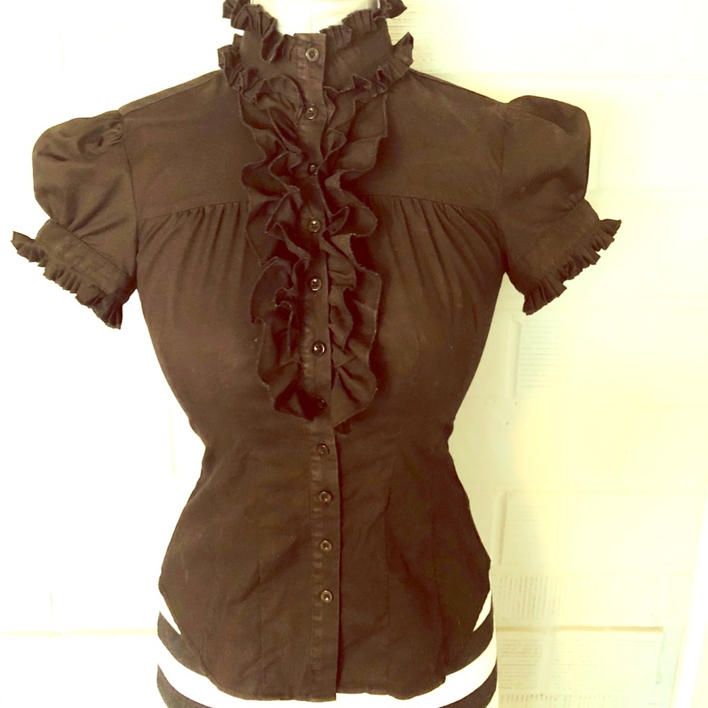 Bebe short sleeve blouse with ruffles size xs